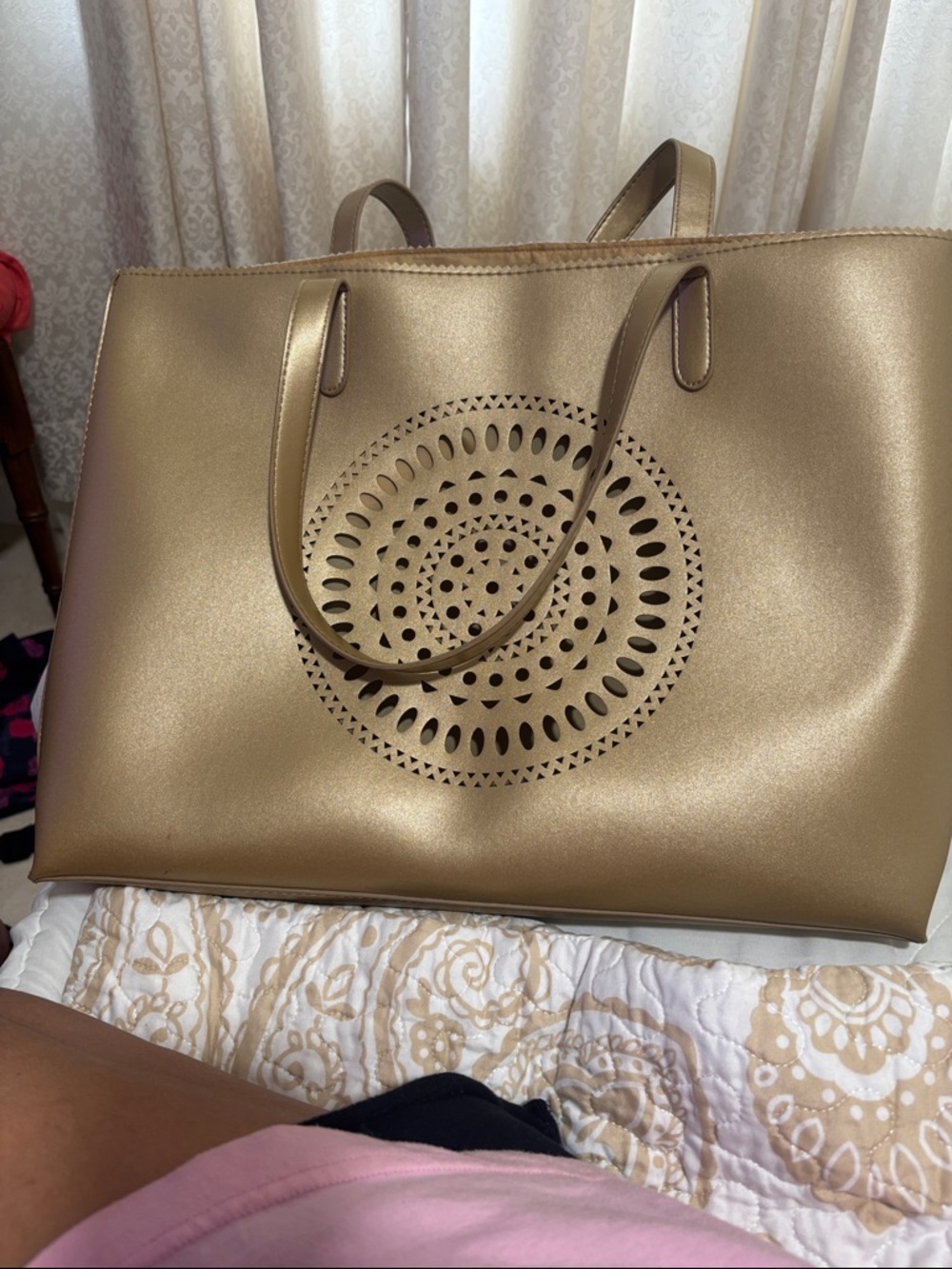 Neiman Marcus Metallic Gold Laser-Cut Tote